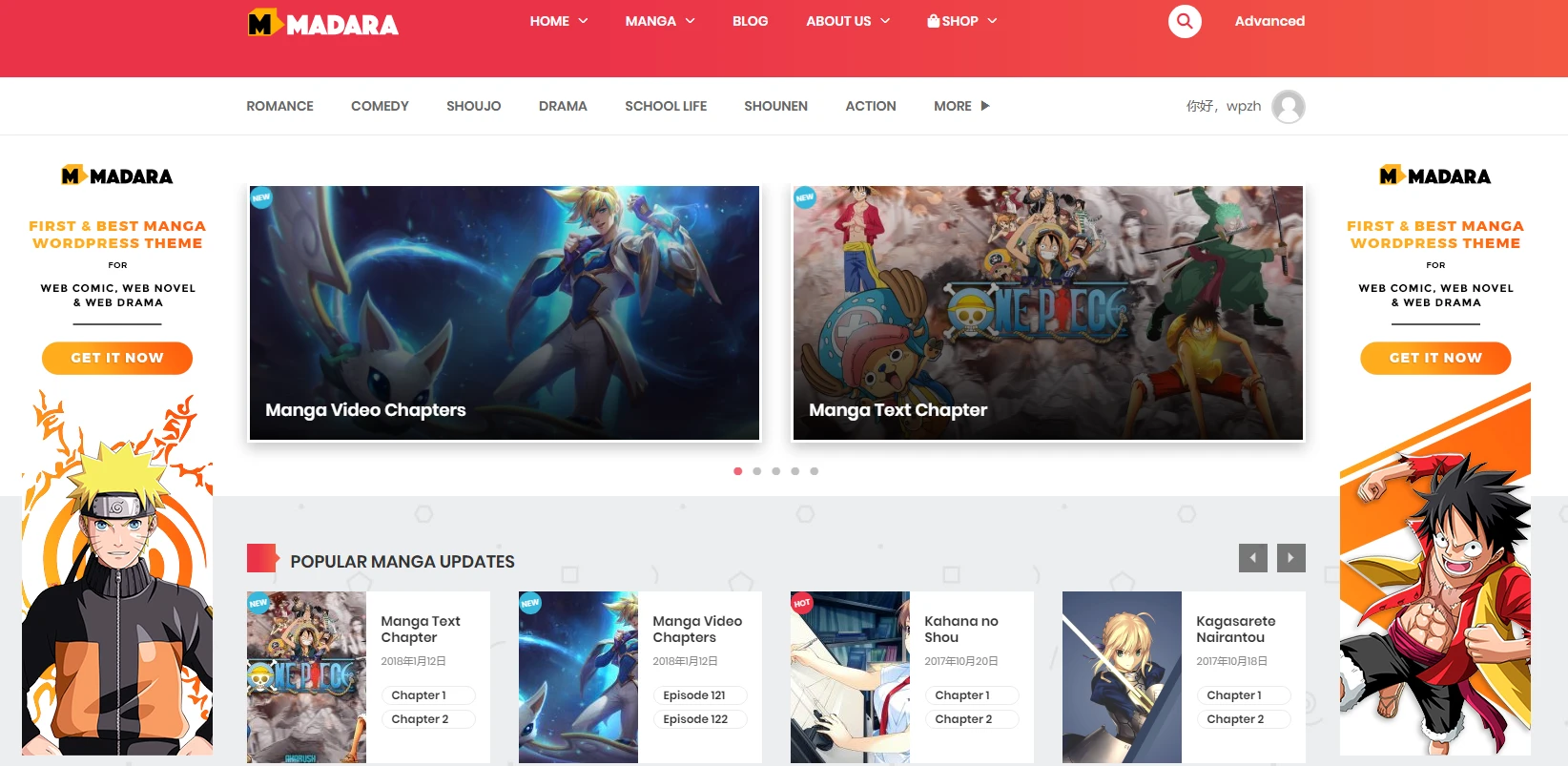 Madara主题 v2.2.2.1 主题中文汉化版 | WordPress 漫画&小说&影视主题